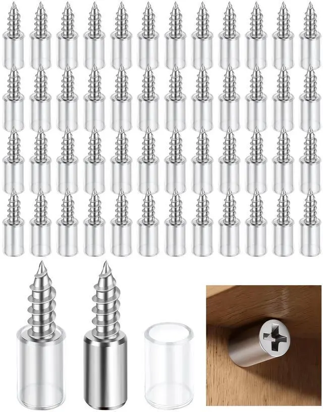 Main image of 50 Pack Cabinet Shelf Support Pegs - Heavy Duty Cabinet Shelf Pins with Non-Slip Sleeves, Integrated Shelf Support Screws for Wood Furniture, Closet, Kitchen Cupboard, Wardrobe & Bookcase