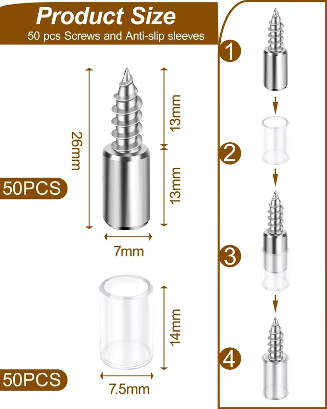 Alt view image 2 of 7 - 50 Pack Cabinet Shelf Support Pegs - Heavy Duty Cabinet Shelf Pins with Non-Slip Sleeves, Integrated Shelf Support Screws for Wood Furniture, Closet, Kitchen Cupboard, Wardrobe & Bookcase