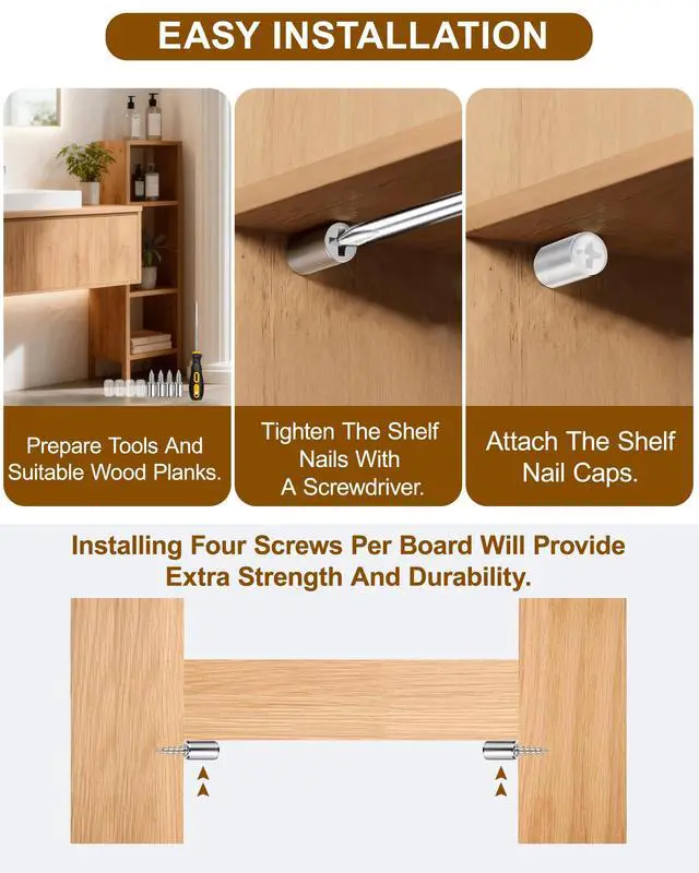 Alt view image 4 of 7 - 50 Pack Cabinet Shelf Support Pegs - Heavy Duty Cabinet Shelf Pins with Non-Slip Sleeves, Integrated Shelf Support Screws for Wood Furniture, Closet, Kitchen Cupboard, Wardrobe & Bookcase