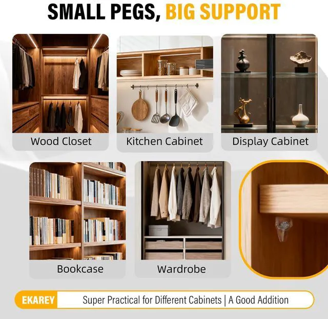 Alt view image 2 of 7 - 30 PCS Cabinet Shelf Pegs, 3MM Clear Shelf Pins Holers Supporting Brackets | Strong Metal Core & Adjustable Holding, Plastic Transparent Shelf Clips for Kitchen, Cabinet, Bookshelf, Closet & Home