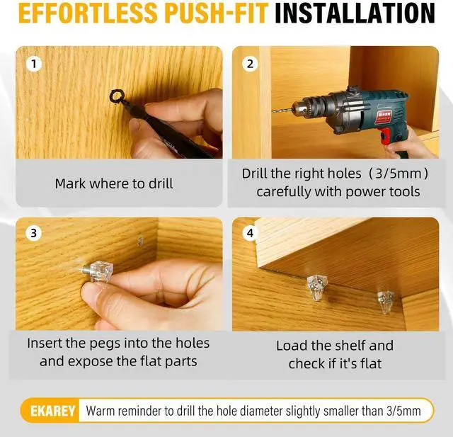 Alt view image 4 of 7 - 30 PCS Cabinet Shelf Pegs, 3MM Clear Shelf Pins Holers Supporting Brackets | Strong Metal Core & Adjustable Holding, Plastic Transparent Shelf Clips for Kitchen, Cabinet, Bookshelf, Closet & Home