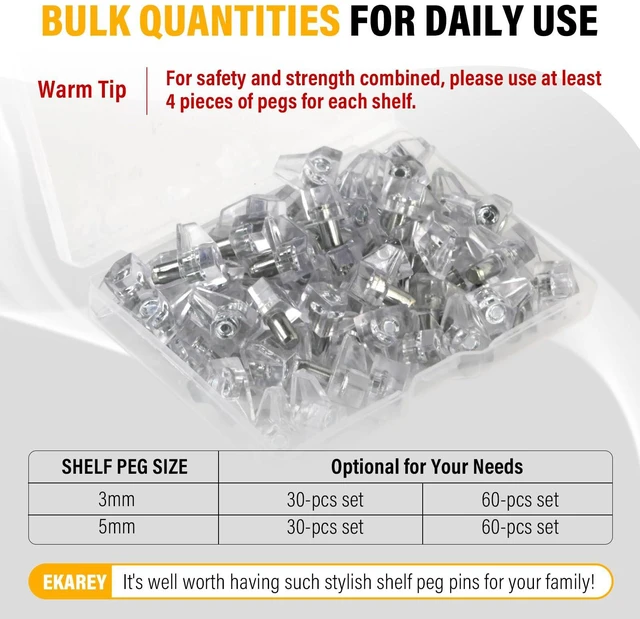 Alt view image 6 of 7 - 30 PCS Cabinet Shelf Pegs, 3MM Clear Shelf Pins Holers Supporting Brackets | Strong Metal Core & Adjustable Holding, Plastic Transparent Shelf Clips for Kitchen, Cabinet, Bookshelf, Closet & Home