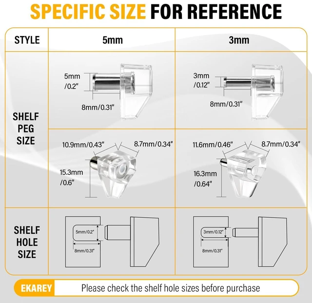 Alt view image 3 of 7 - 30 PCS Cabinet Shelf Pegs, 3MM Clear Shelf Pins Holers Supporting Brackets | Strong Metal Core & Adjustable Holding, Plastic Transparent Shelf Clips for Kitchen, Cabinet, Bookshelf, Closet & Home