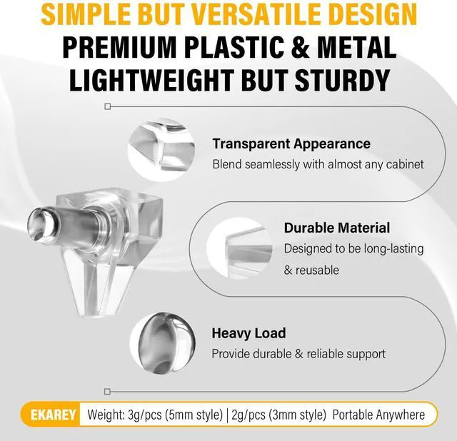 Alt view image 7 of 7 - 30 PCS Cabinet Shelf Pegs, 3MM Clear Shelf Pins Holers Supporting Brackets | Strong Metal Core & Adjustable Holding, Plastic Transparent Shelf Clips for Kitchen, Cabinet, Bookshelf, Closet & Home