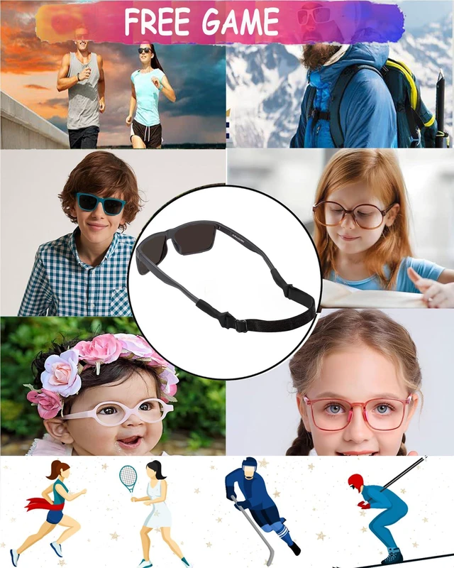 Alt view image 7 of 7 - AURAADORN Kids Glasses Strap for Boys, 4 Pack Toddler Glasses Strap for Kids(6.5-10"),4 Pair Eye Glass Ear Gripper-Eyeglass Ear Grips (4-Pack Black)