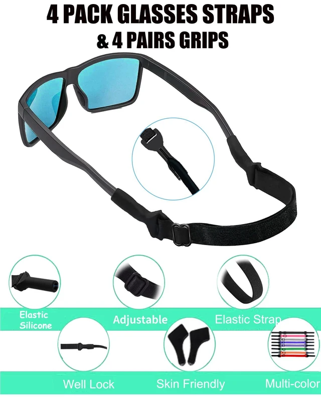 Alt view image 2 of 7 - AURAADORN Kids Glasses Strap for Boys, 4 Pack Toddler Glasses Strap for Kids(6.5-10"),4 Pair Eye Glass Ear Gripper-Eyeglass Ear Grips (4-Pack Black)