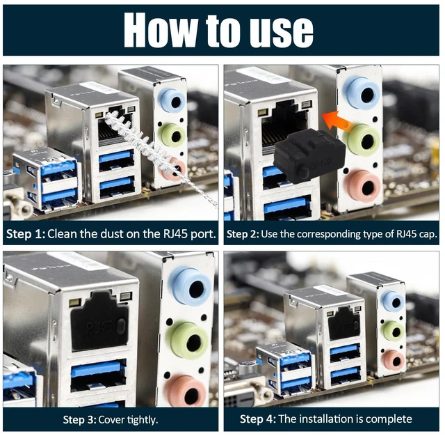 Alt view image 5 of 7 - Jiozermi RJ45 Dust Cover, 50 Pcs, Black | Dust Plug, Ethernet Jack Dust Cap, Protects Ethernet Ports from Dust & Debris