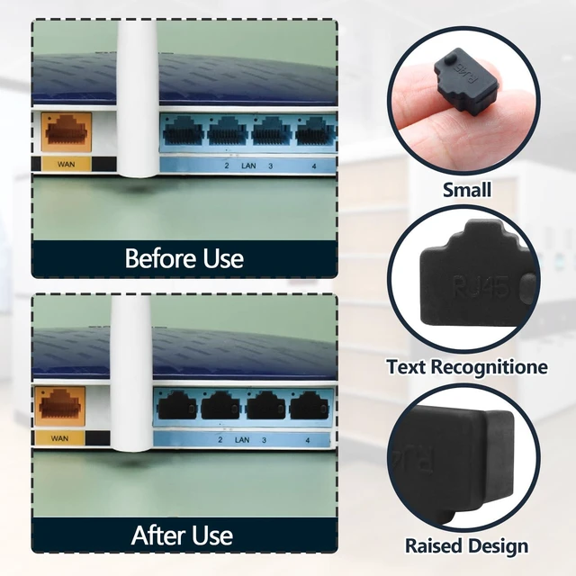 Alt view image 4 of 7 - Jiozermi RJ45 Dust Cover, 50 Pcs, Black | Dust Plug, Ethernet Jack Dust Cap, Protects Ethernet Ports from Dust & Debris