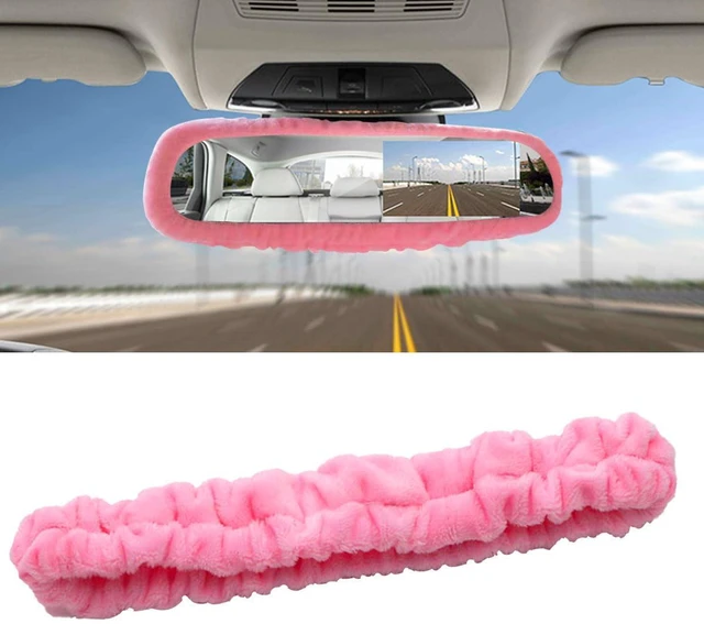 Main image of Elastic Plush Auto Rear View Mirror Protector - Stretchy Comfortable Car Rearview Mirror Cover - Automotive Interior Rearview Mirror Decorations - Car Mirror Accessories Universal for Vehicles (Pink)