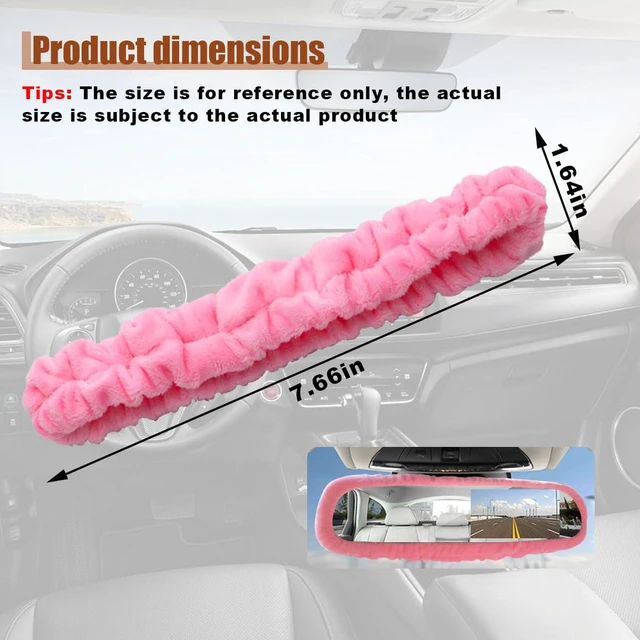 Alt view image 2 of 6 - Elastic Plush Auto Rear View Mirror Protector - Stretchy Comfortable Car Rearview Mirror Cover - Automotive Interior Rearview Mirror Decorations - Car Mirror Accessories Universal for Vehicles (Pink)