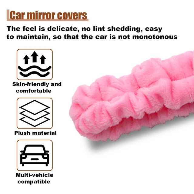 Alt view image 3 of 6 - Elastic Plush Auto Rear View Mirror Protector - Stretchy Comfortable Car Rearview Mirror Cover - Automotive Interior Rearview Mirror Decorations - Car Mirror Accessories Universal for Vehicles (Pink)