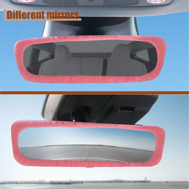 Alt view image 5 of 6 - Elastic Plush Auto Rear View Mirror Protector - Stretchy Comfortable Car Rearview Mirror Cover - Automotive Interior Rearview Mirror Decorations - Car Mirror Accessories Universal for Vehicles (Pink)