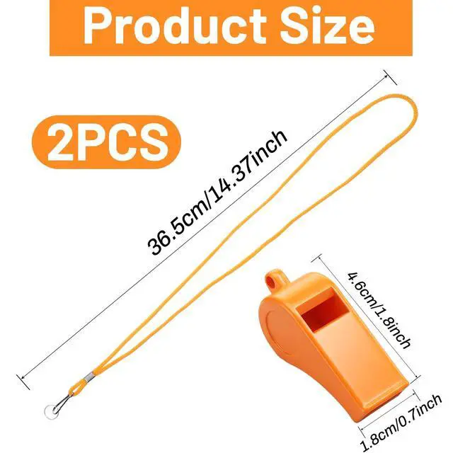 Alt view image 2 of 7 - Ezymivs 2 Packs Plastic Orange Whistle, Referee Whistles with Lanyard Super Loud Emergency Whistle for Boating, Swimming, Kayaking, Hiking, Camping