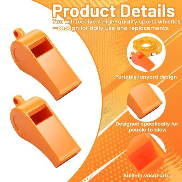 Alt view image 3 of 7 - Ezymivs 2 Packs Plastic Orange Whistle, Referee Whistles with Lanyard Super Loud Emergency Whistle for Boating, Swimming, Kayaking, Hiking, Camping