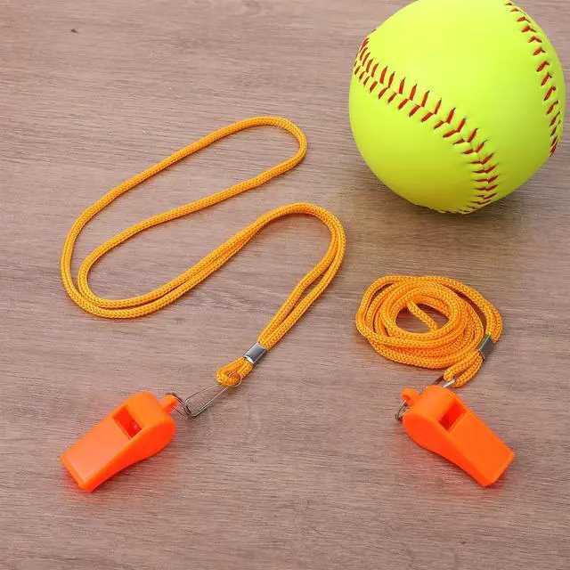 Alt view image 4 of 7 - Ezymivs 2 Packs Plastic Orange Whistle, Referee Whistles with Lanyard Super Loud Emergency Whistle for Boating, Swimming, Kayaking, Hiking, Camping