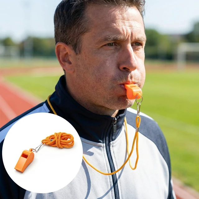 Alt view image 5 of 7 - Ezymivs 2 Packs Plastic Orange Whistle, Referee Whistles with Lanyard Super Loud Emergency Whistle for Boating, Swimming, Kayaking, Hiking, Camping