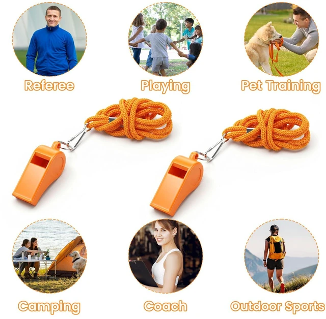 Alt view image 7 of 7 - Ezymivs 2 Packs Plastic Orange Whistle, Referee Whistles with Lanyard Super Loud Emergency Whistle for Boating, Swimming, Kayaking, Hiking, Camping