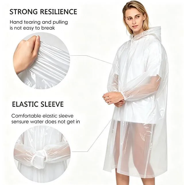 Alt view image 5 of 6 - Disposable Clear Rain Ponchos for Adults with Hood | Emergency Raincoat, 152cm Length, Hiking & Camping,Unisex Design,4 pack (transparent color)