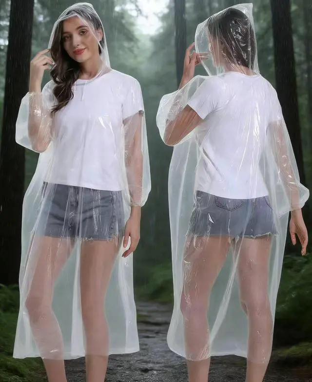 Alt view image 3 of 7 - HOOMBOOM 4 Pcs Disposable Clear Rain Ponchos for Adults -Emergency Transparent Waterproof Raincoats,Outdoor Rain Jackets for Camping Hiking Travelling Sporting Events