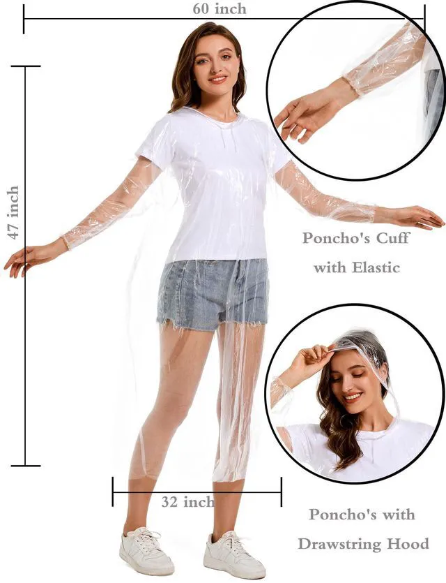 Alt view image 7 of 7 - HOOMBOOM 4 Pcs Disposable Clear Rain Ponchos for Adults -Emergency Transparent Waterproof Raincoats,Outdoor Rain Jackets for Camping Hiking Travelling Sporting Events