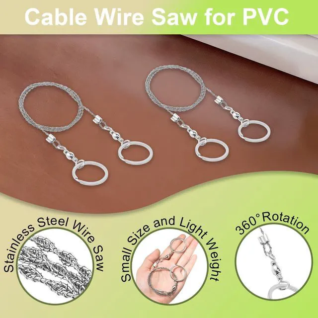 Alt view image 3 of 6 - 2pcs Cable Wire Saw for PVC, Stainless Steel Pocket Chainsaw Rope Backpack Gear, 27.9" Rope Saw for PE and ABS Plastic Pipes, Emergency Survival Outdoor Camping Hiking Hunting Kits(Silver)