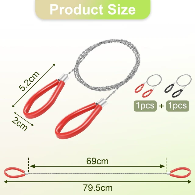 Alt view image 2 of 6 - 2pcs Cable Wire Saw for PVC, Stainless Steel Pocket Chainsaw Rope Backpack Gear, 31.3" Rope Saw for PE and ABS Plastic Pipes, Emergency Survival Outdoor Camping Hiking Hunting Kits