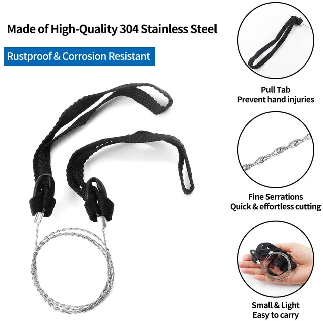 Alt view image 3 of 7 - Bivethoi 3 Pack Stainless Steel Wire Saw, Rope Handle | Emergency Saw Kit, Camping & Backpacking, Cable Cutting String Bone Rope Saw, For Wood Cutting Hiking Hunting