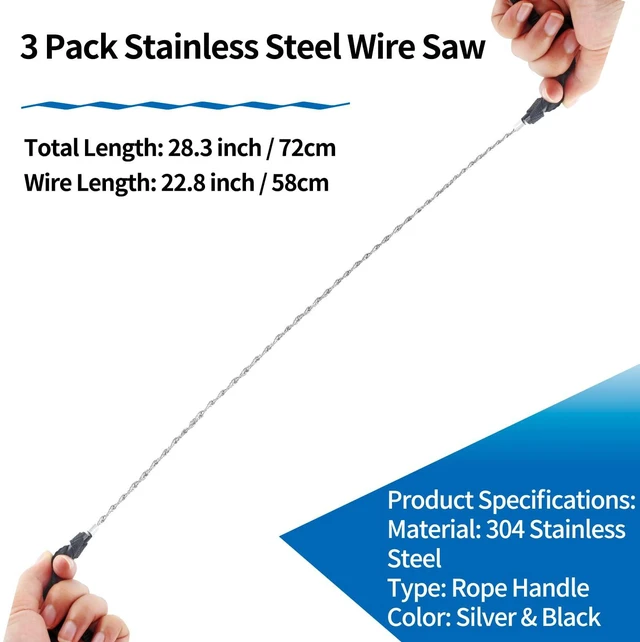 Alt view image 5 of 7 - Bivethoi 3 Pack Stainless Steel Wire Saw, Rope Handle | Emergency Saw Kit, Camping & Backpacking, Cable Cutting String Bone Rope Saw, For Wood Cutting Hiking Hunting