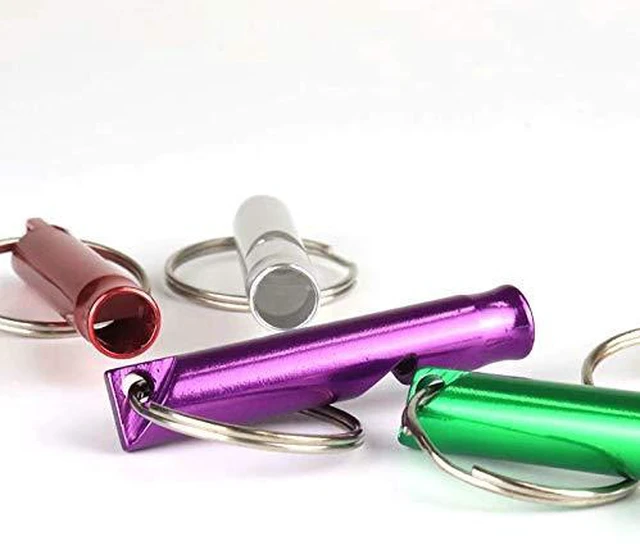 Alt view image 3 of 5 - of 12 Extra Loud Whistles for Camping Hiking Hunting Outdoors Sports and Emergency Situations, Sturdy but Light Aluminium Key Chain Signals