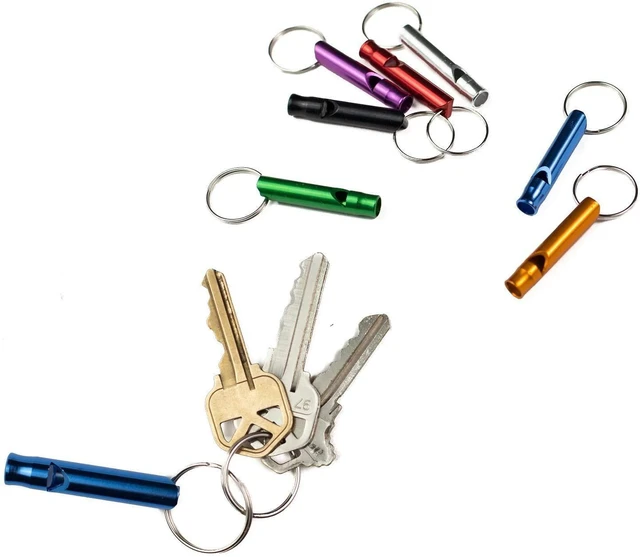 Alt view image 2 of 5 - of 12 Extra Loud Whistles for Camping Hiking Hunting Outdoors Sports and Emergency Situations, Sturdy but Light Aluminium Key Chain Signals