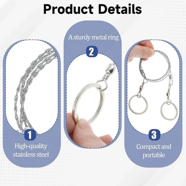 Alt view image 3 of 7 - Stainless Steel Wire Saw, Heavy Duty Emergency Steel Wire-Saws, Camping Wire-Saws, Pocket String, Travel Chainsaw, 28.7 Inch Livestocks Horn Maintenance Wire Saw, Cutting Tool for Farm, Wood, Camping
