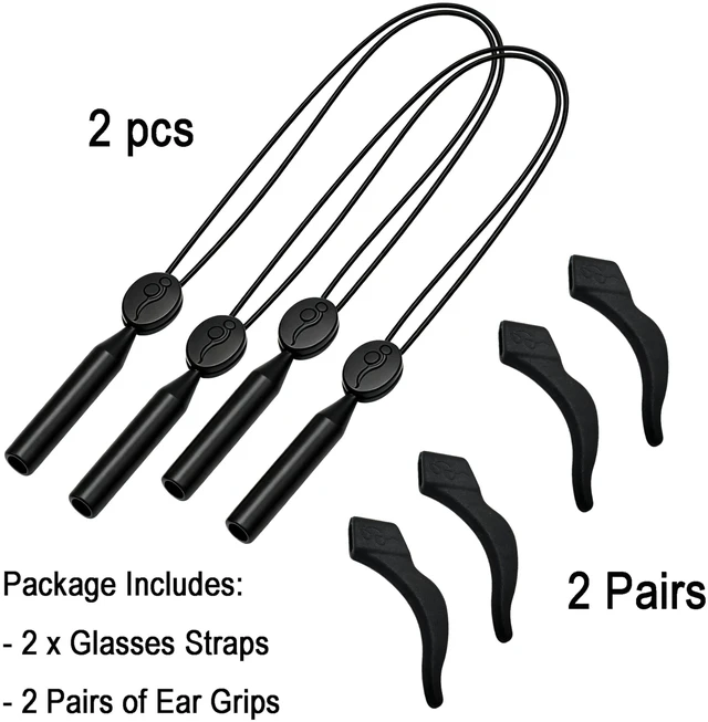 Alt view image 2 of 6 - RIAYVIL Adjustable Glasses Strap Anti Slip Ear Hooks, Soft Eyeglass Temple Covers, Sports Sunglasses Neck Lanyard Retainer, Non-Slip Eyewear Holder for Running Cycling Outdoor Daily Use(2 Set)