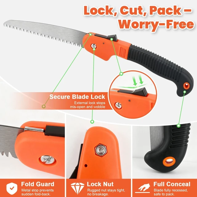Alt view image 4 of 7 - Saw for Wood Cutting Foding Pruning Saw Branch Cutter for Tree 7 Inch | High Carbon 7 TPI Triple-Edged Teeth, Lockable Easy Carry Non-Slip Ergonomic Handle for Camping Gardening Work, Hiking