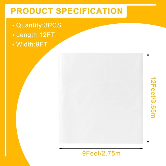 Alt view image 2 of 6 - 3pcs 9X12FT Plastic Drop Cloths,Waterproof Anti-dust Cover, Disposable Tarp for Painting for Couch/Furniture Cover