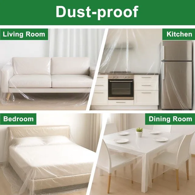 Alt view image 6 of 6 - 2-Pack 9x12 ft Painter Plastic Drop Cloths Sheet,Waterproof Anti-dust Cover, Disposable Tarp for Painting for Couch/Furniture Cover