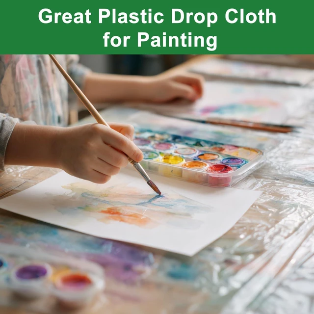 Alt view image 5 of 6 - 2-Pack 9x12 ft Painter Plastic Drop Cloths Sheet,Waterproof Anti-dust Cover, Disposable Tarp for Painting for Couch/Furniture Cover