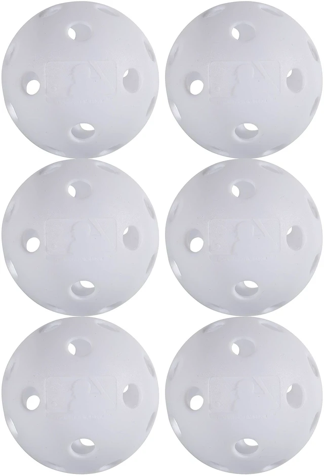 Main image of Sports Plastic Practice Baseballs - 6 Pack - White | 5X More Durable Than Standard Balls, Flexes on Impact Won't Crack, Cage + Backyard Ready, Official Size + Weight