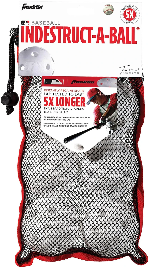 Alt view image 7 of 7 - Sports Plastic Practice Baseballs - 6 Pack - White | 5X More Durable Than Standard Balls, Flexes on Impact Won't Crack, Cage + Backyard Ready, Official Size + Weight