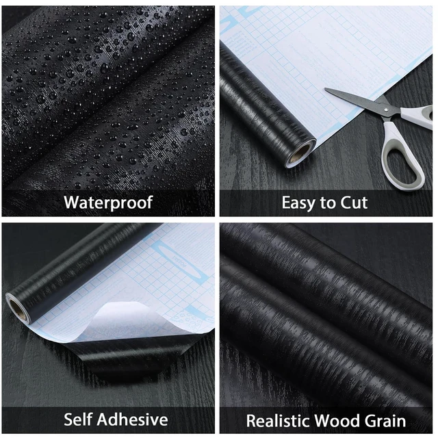 Alt view image 4 of 7 - NVRZQWD Black Wood Grain Peel and Stick Wallpaper Waterproof Thick Vinyl Contact Paper Removable Self Adhesive Wallpaper for Cabinets Countertops Furniture Shelves Walls Easy to Clean 17.7" × 118"