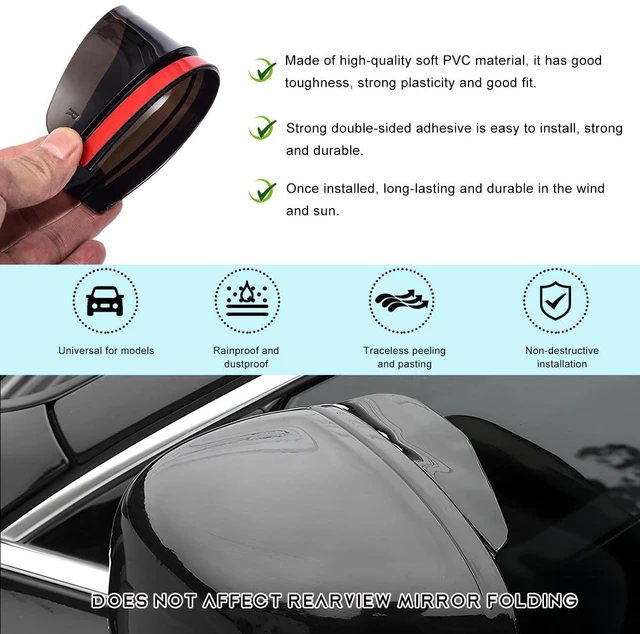 Alt view image 3 of 6 - NYTKL 2 PCS Mirror Rain Visor Eyebrow, Rainproof PVC Side Mirror Guards Visor Eyebrow Protector, Auto Exterior Carbon Fiber Rearview Mirrors Rain Cover for Car Truck SUV (Black)