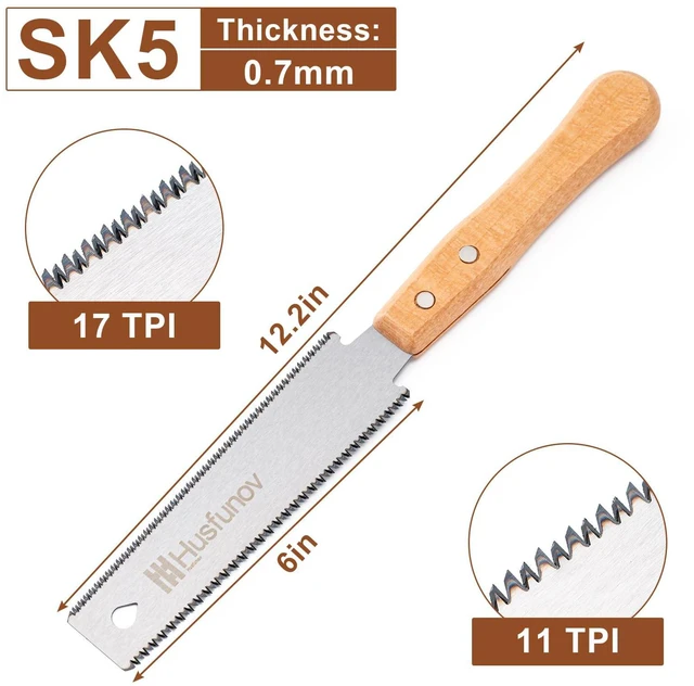 Alt view image 2 of 6 - Japanese Hand Saw, 6 Inch Pull Saw with Double Edges of 11/17 TPI | SK5 Flexible Blade Handle Wood Saw for Woodworking Tools