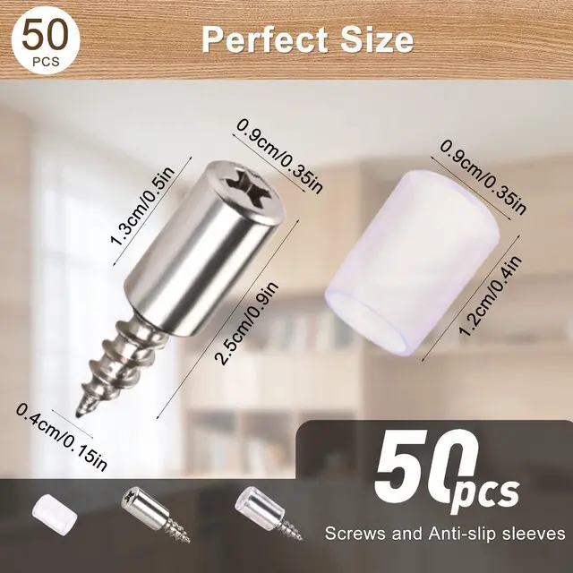 Alt view image 2 of 7 - 50 Pcs Cabinet Shelf Support Pegs, Self-Tapping Screws & Non-Slip Sleeves | Sturdy Laminate Fixed Support Pins, Perfect for Cabinets, Bookcases, Wardrobes and Furniture Shelves