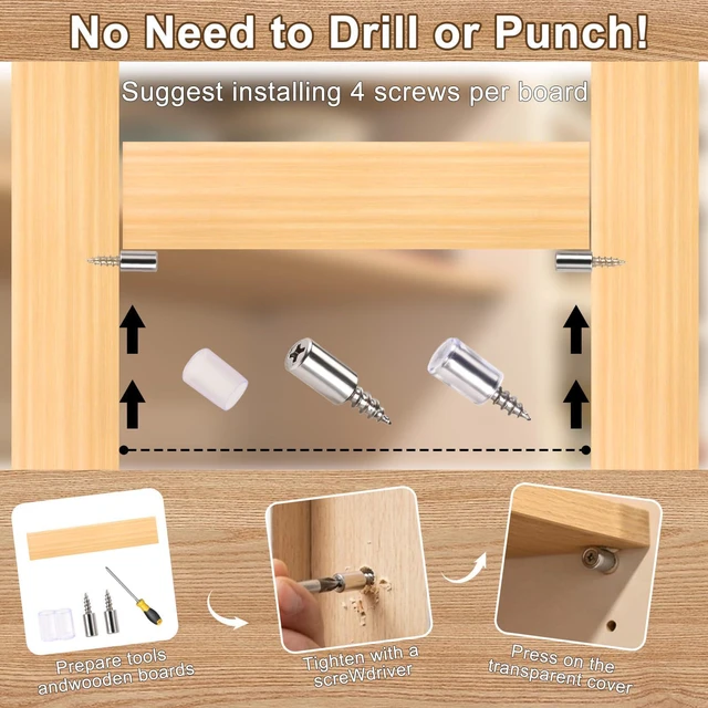 Alt view image 5 of 7 - 50 Pcs Cabinet Shelf Support Pegs, Self-Tapping Screws & Non-Slip Sleeves | Sturdy Laminate Fixed Support Pins, Perfect for Cabinets, Bookcases, Wardrobes and Furniture Shelves