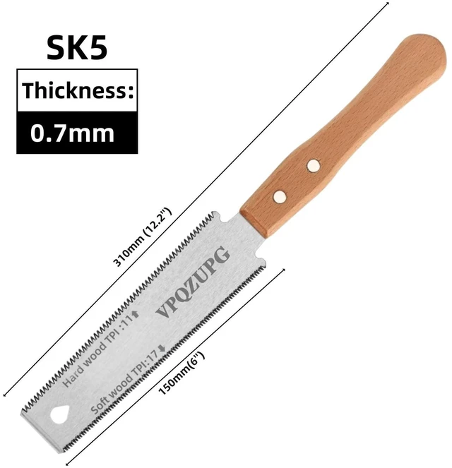 Alt view image 2 of 6 - Japanese Pull Saw 6 Inch, SK5 Double Edge 14/17 TPI Saw for Woodworking | SK5 blade with 14/17 TPI double edges supports controlled pull cuts for trimming, joinery, DIY and detail woodworking.