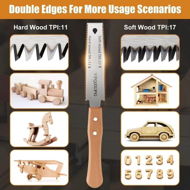 Alt view image 3 of 6 - Japanese Pull Saw 6 Inch, SK5 Double Edge 14/17 TPI Saw for Woodworking | SK5 blade with 14/17 TPI double edges supports controlled pull cuts for trimming, joinery, DIY and detail woodworking.