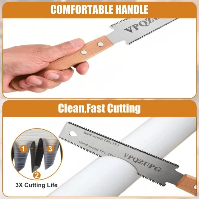 Alt view image 5 of 6 - Japanese Pull Saw 6 Inch, SK5 Double Edge 14/17 TPI Saw for Woodworking | SK5 blade with 14/17 TPI double edges supports controlled pull cuts for trimming, joinery, DIY and detail woodworking.