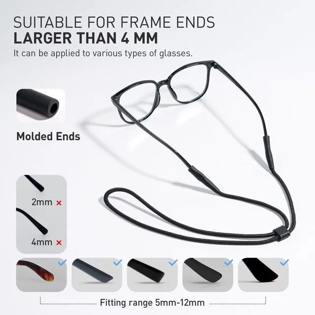 Alt view image 3 of 6 - ISIMEE 2-Pack Adjustable Eyeglass Holder Strap, Fits 5-12mm Temple Arms | Lightweight Nylon & Soft Silicone, Adjustable Length, Great for Cycling, Hiking, Skiing & Outdoor Activities