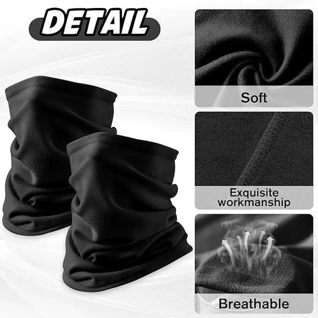 Alt view image 2 of 7 - Showvigor 2 Pack Winter Neck Gaiter for Men & Women, Windproof Fleece Face Mask Cover, Cold Weather Scarf for Skiing, Cycling, Hiking & Outdoor Sports