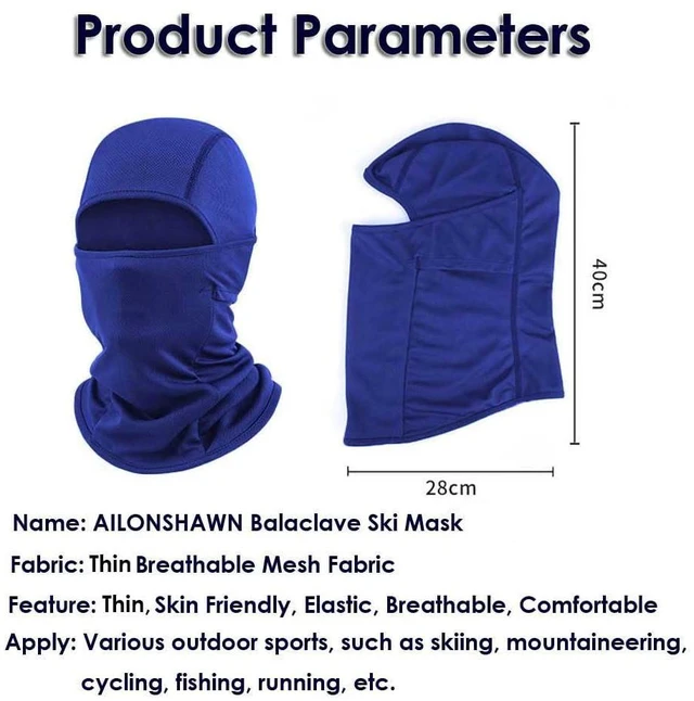 Alt view image 2 of 7 - Blue Ski Mask Balaclava Motorcycle Summer Shiesty Face Mask UV Protection | UPF 50+ Face Mask for Men Work, Women Full Head Cover, Lightweight Thin Breathable Mesh, Helmet Friendly, Skiing Snowboardin