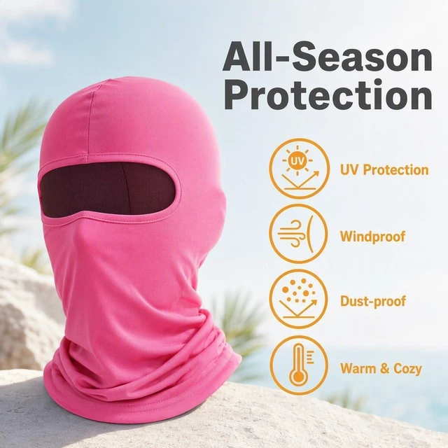 Alt view image 2 of 7 - Rose Red Balaclava Ski Mask, Windproof Sun Protection Hood Full Face Cover | Breathable stretchy, protects face and neck from wind UV dust, fits for skiing, snowboarding, fishing, motorcycling.